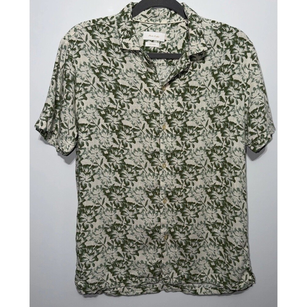 Porter & Ash Floral Linen Blend Camp Shirt Men's Small Short Sleeve Button Up